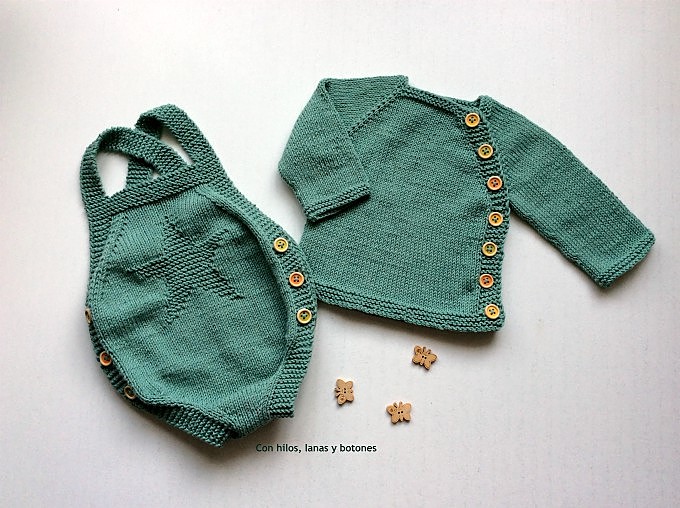 Con hilos, lanas y botones: Patrón pelele de punto para bebé
