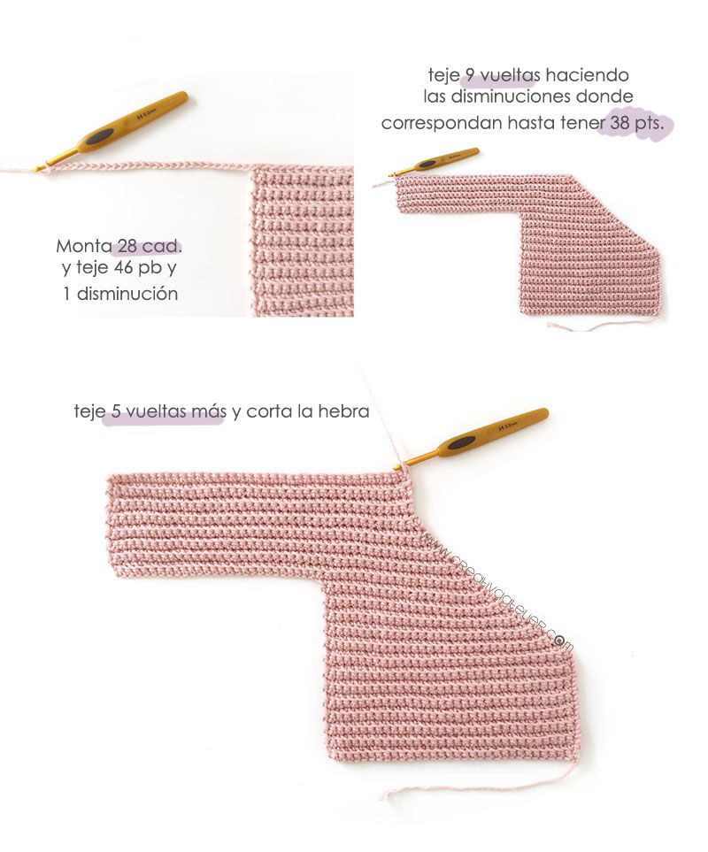 Cómo tejer  una Chaqueta Kimono de crochet de bebé - Patrón y Tutorial - Monta 28 cadenetas y tele 9 vueltas haciendo las disminuciones donde correspondan