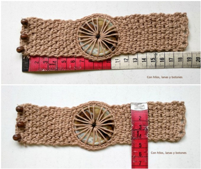 Con hilos, lanas y botones: pulsera de ganchillo con botón (patrón gratis)