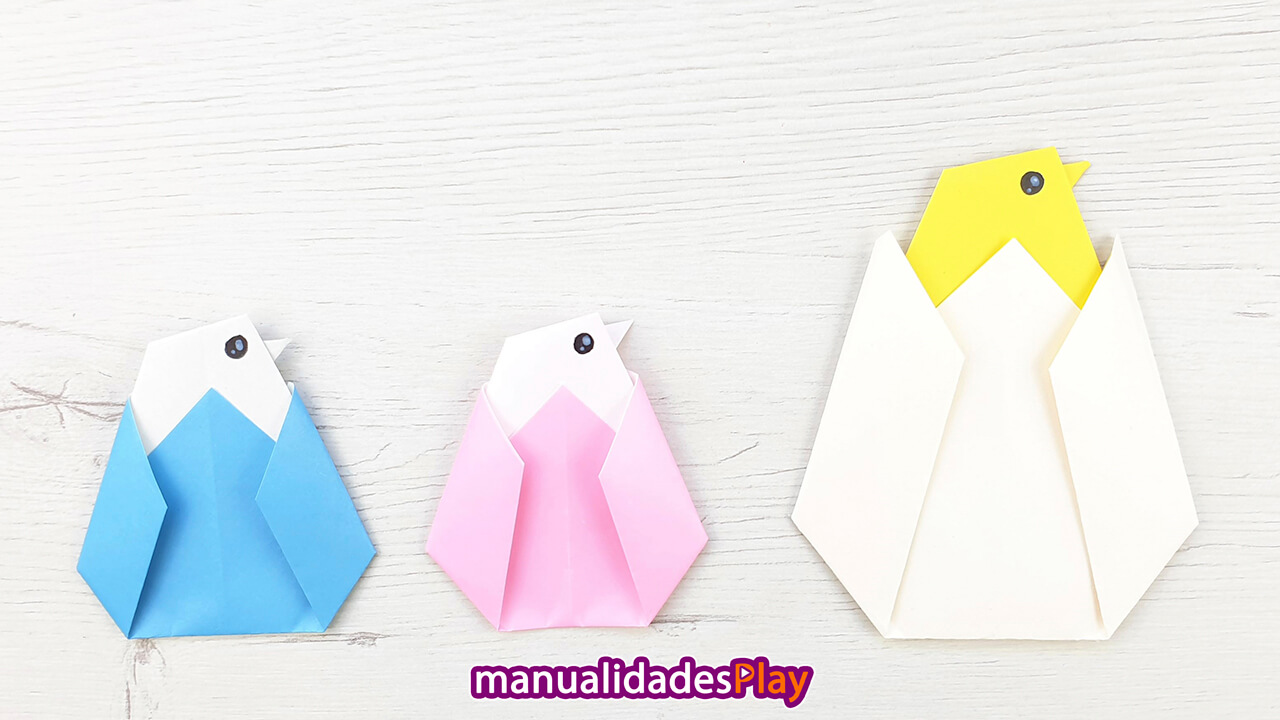 Pollito de origami realizado con una hoja de papel