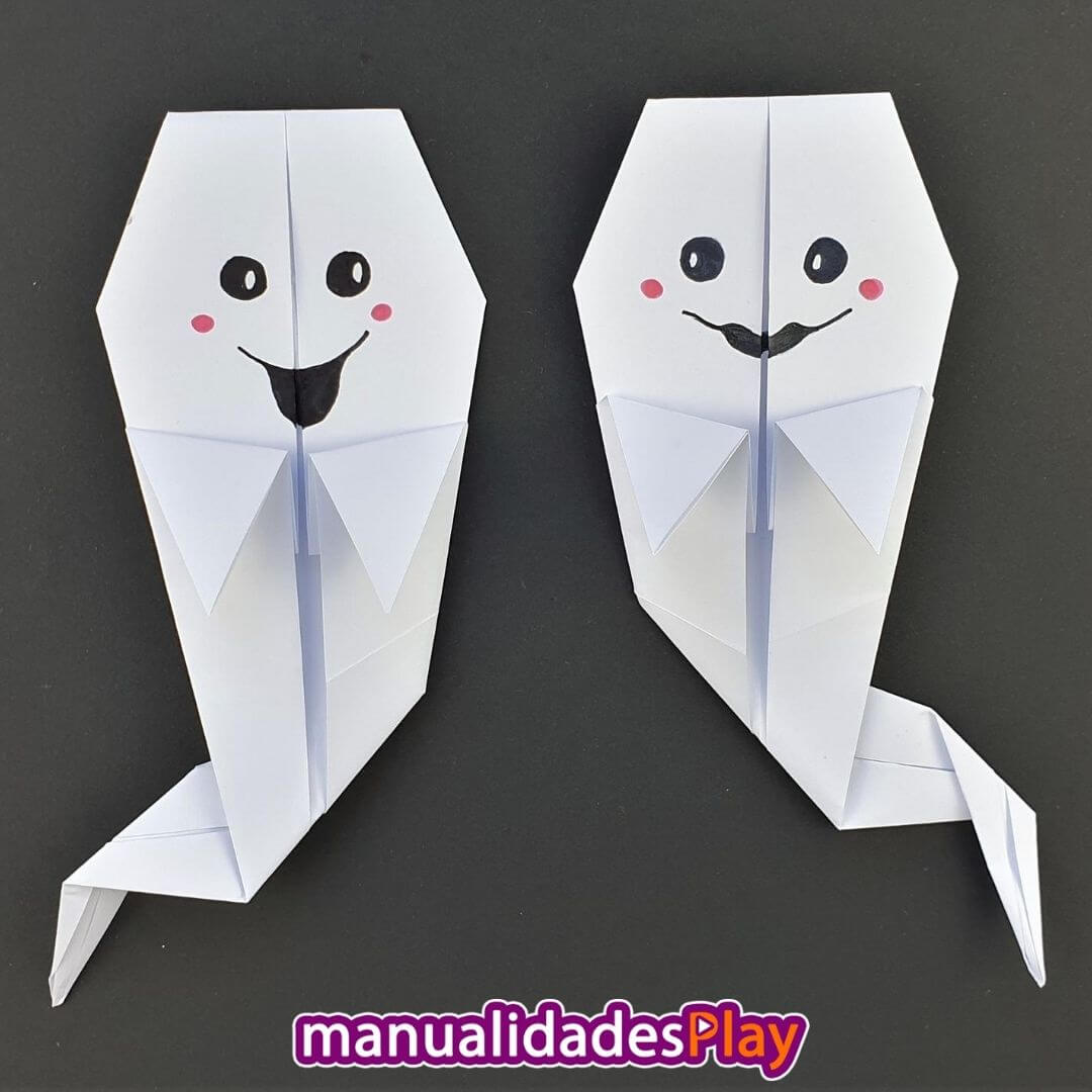 Fantasmas de origami realizado con una hoja de papel