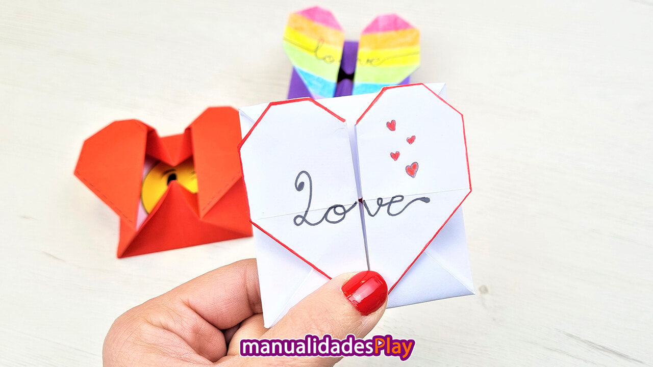 caja de papel en forma de corazón de color blanco con la palabra love