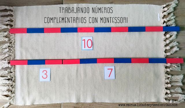 Números complementarios barras rojas y azules Montessori