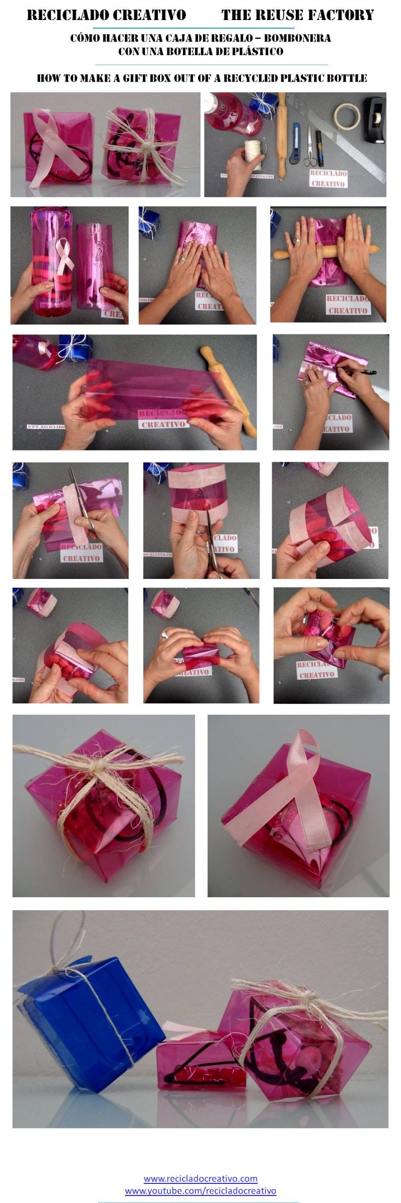 Cajas de regalo bomboneras con botellas de plástico recicladas #gotasdesolidaridad Reciclado Creativo Rosa Montesa