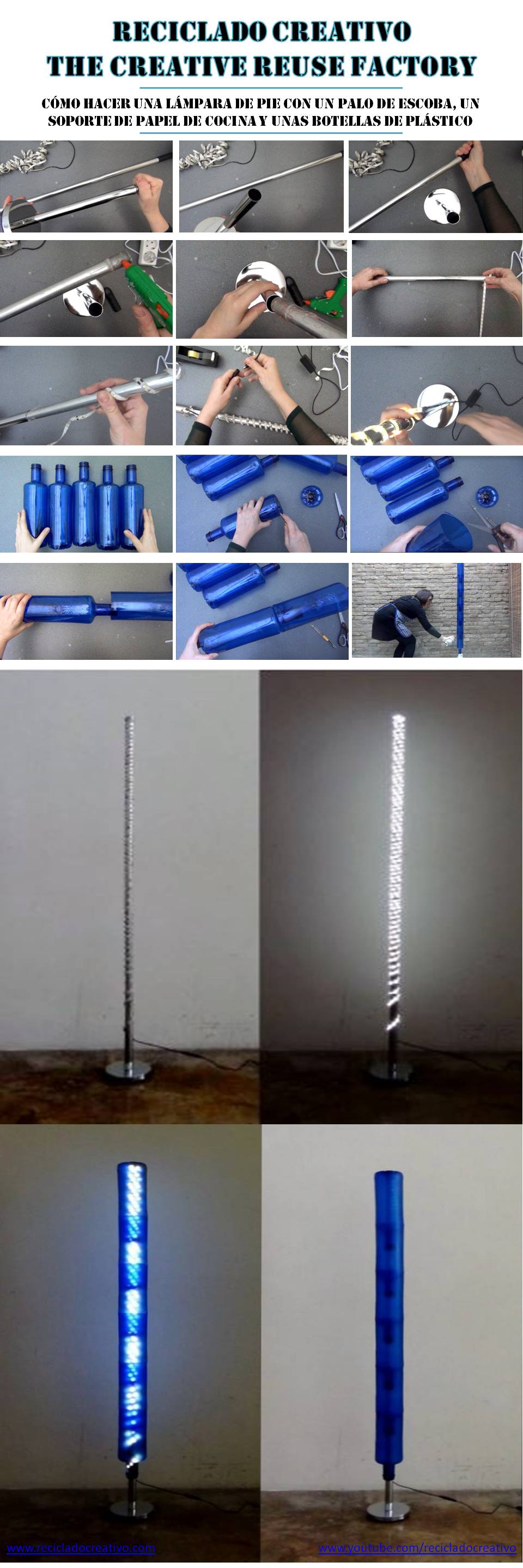 Cómo realizar una lámpara con botellas de plástico, y cómo hacer un pie de lámpara con un palo de escoba y un soporte de papel de cocina