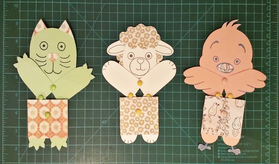juguetes de papel articulados - gato, oveja y pollo