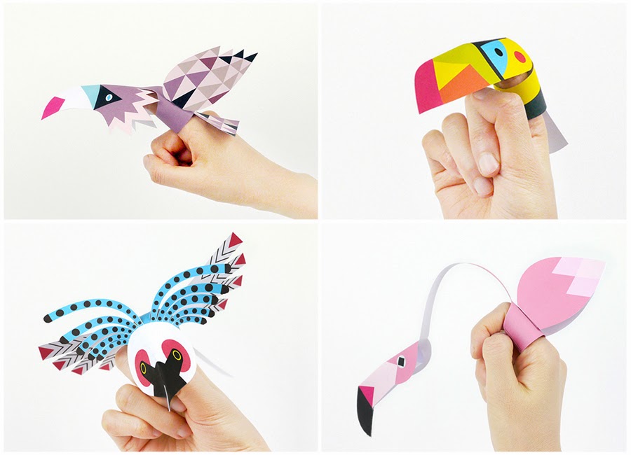 Marionetas de dedo de aves - Juguetes de papel para niños