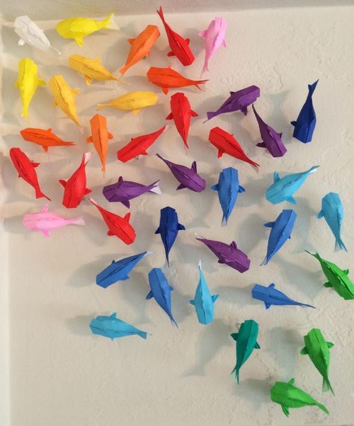DIY Rainbow Origami Koi Wall Art Tutorial from watchmeflyy for... - True Blue Me & You: DIYs for Creative People