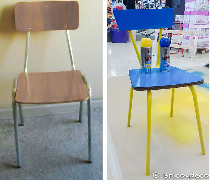 antes y después de pintar una silla con spray