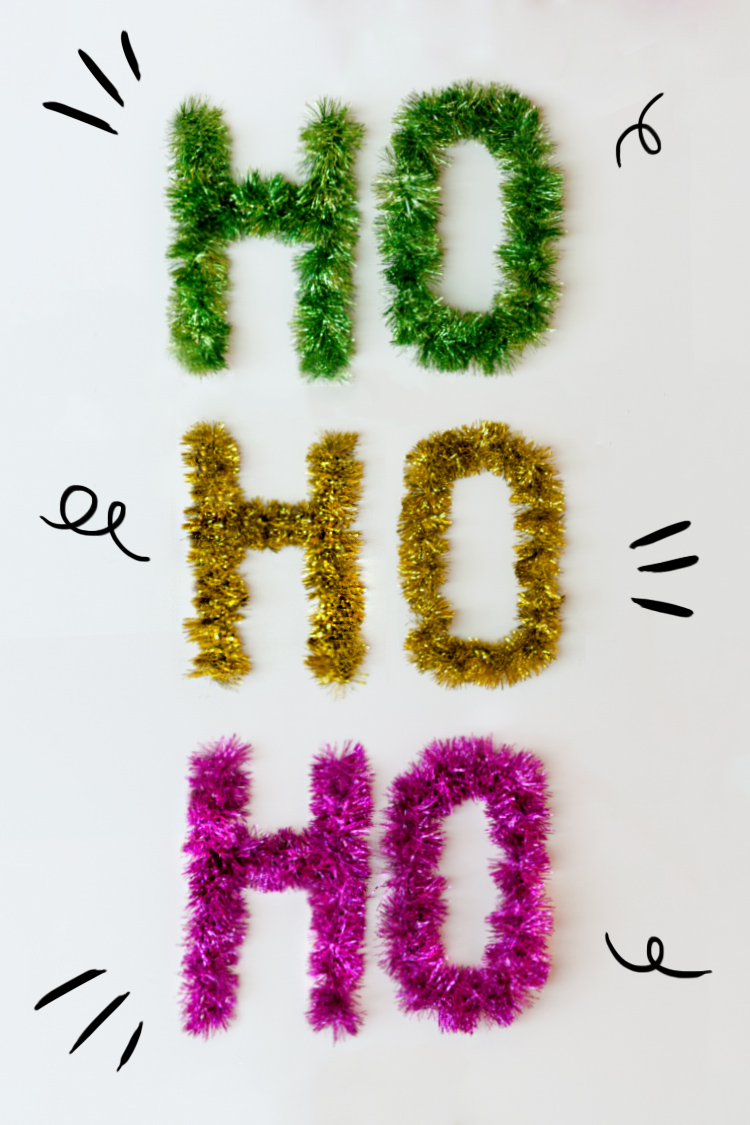 DIY HoHoHo letters with tinsel
