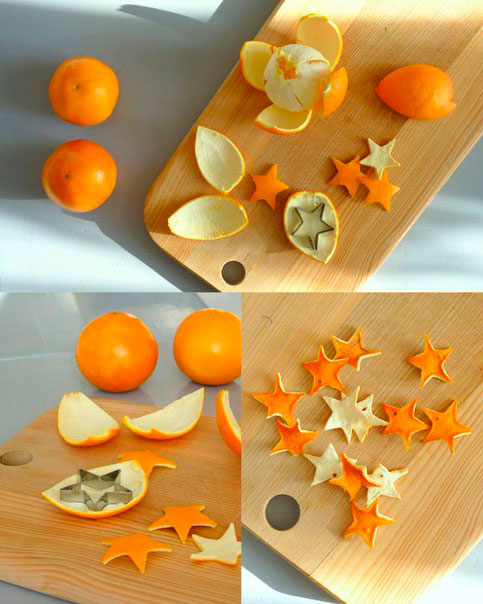 estrellas hechas con pieles de naranjas 