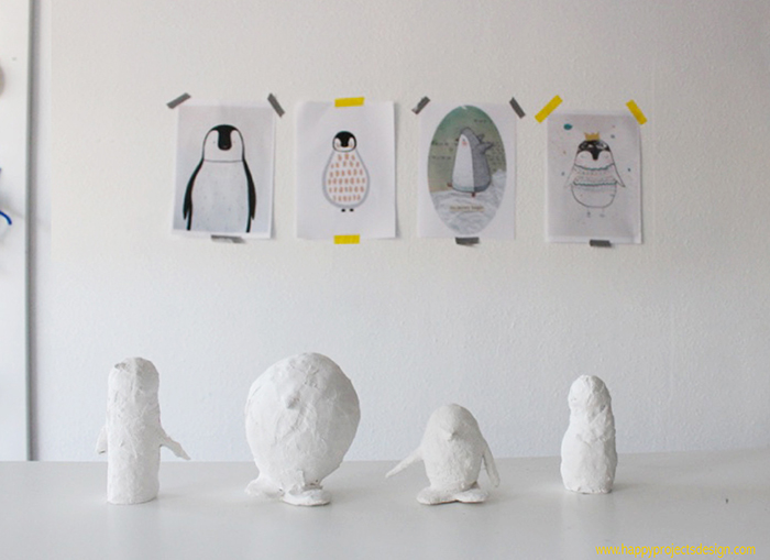 manualidades con vendas de escayola: pingüinos