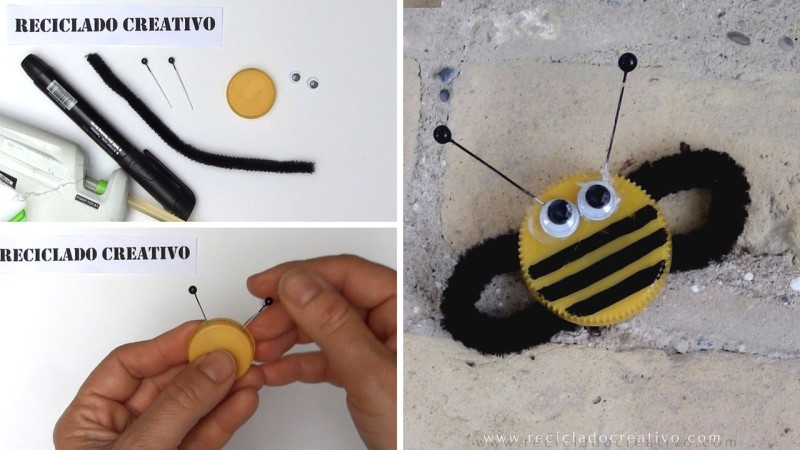 Manualidades con niños - Tapones reciclados - diy abeja