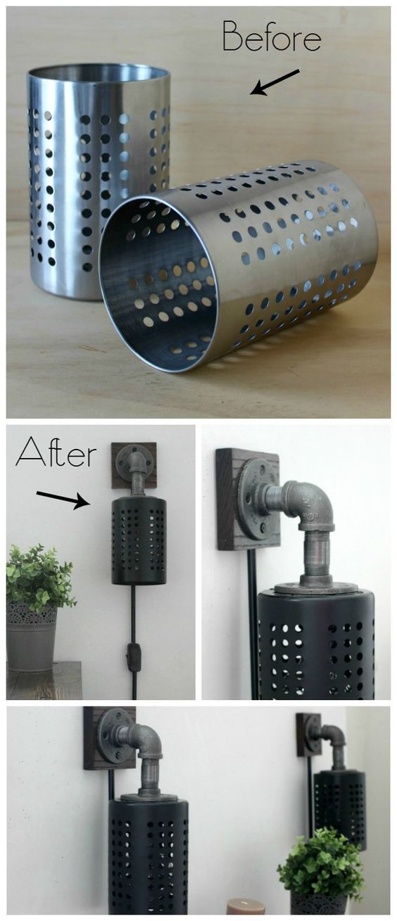 Before and After Ikea Containers - this IKEA hack turns their utensil holders into DIY Lighting. Brilliant!: 