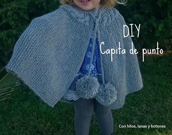 Con hilos, lanas y botones: DIY Capita de punto para niña con trenza y maxipompones