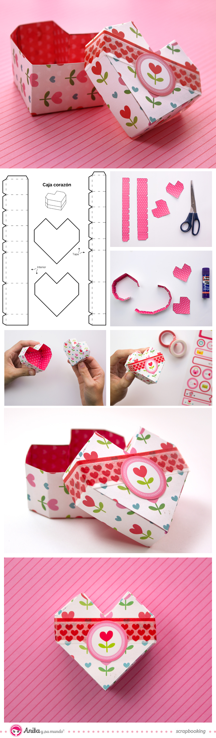 caja de papel en forma de corazón - origami heart box Anita y su mundo