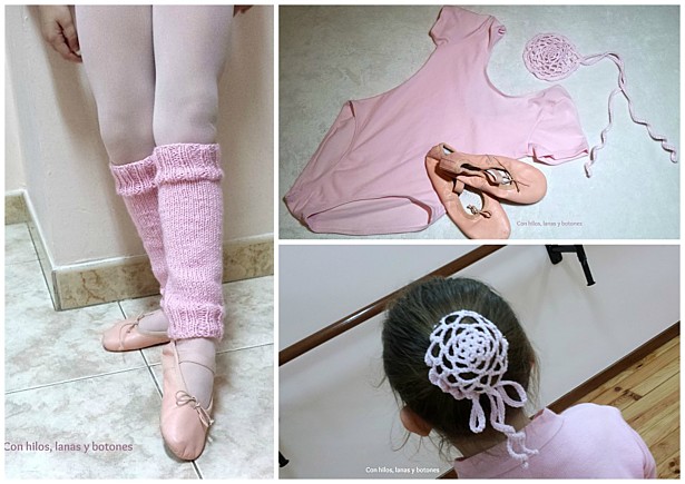con hilos, lanas y botones: redecilla moño y calentadores ballet