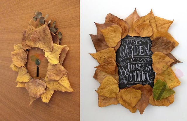Decorar con hojas secas un marco de fotos - manualidades para otoño