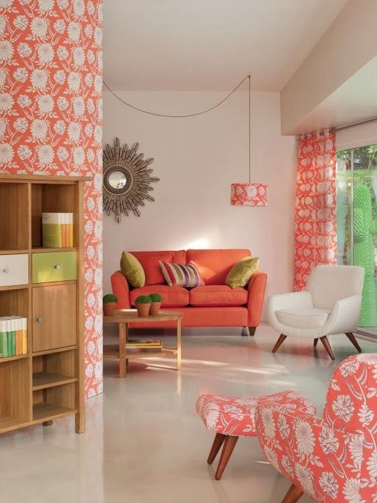 Decoración con color living coral del salón